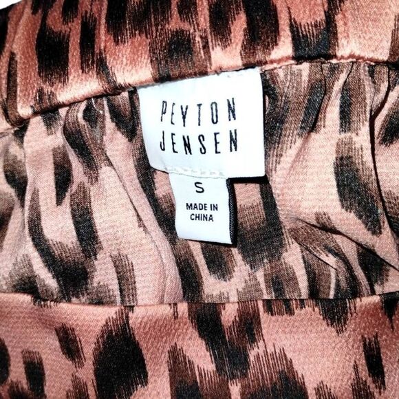 Peyton Jenson Women's Pleated Skirt Midi Animal Print Peach Brown Elastic Waist‎ - Picture 7 of 8